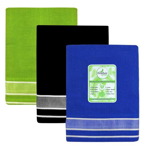 FEATHER GREEN COLOUR FANCY PLAIN COTTON BLENDED LUNGI 02 Meters