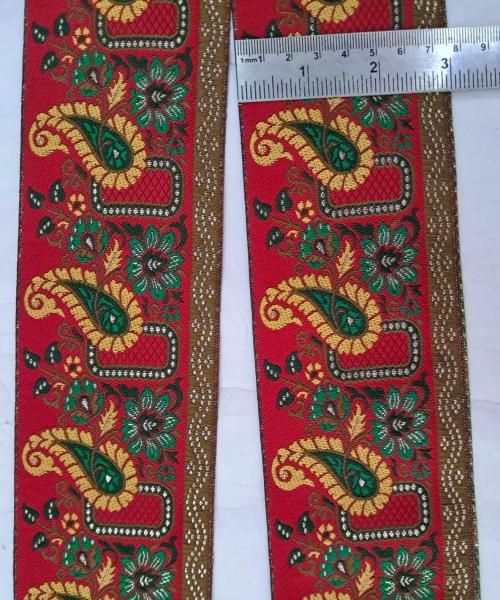 VARNI LACE BORDER Red color background Lace Border 3 inch size & 9 Mtr for Saree