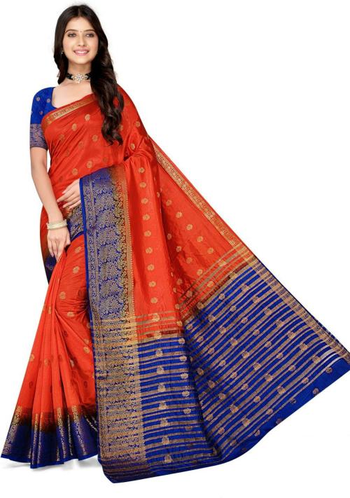 Devi creation Women Jacquard Saree Orange