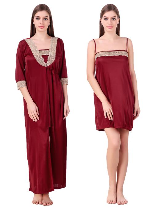 Keoti Women Satin Nighty/Robe/Honeymoon wear - Pack of 2 (1 Robe, 1 Nighty)