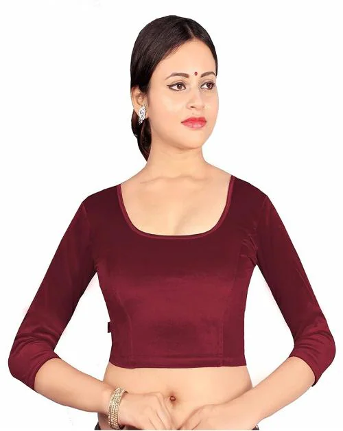 SOMSHELL Women's Velvet Sretachble Readymade Blouse For Saree (Maroon) - Size: 3X-Large