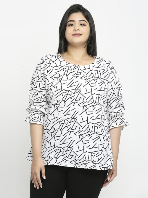Style Quotient Women White Abstract Plus Size Tops