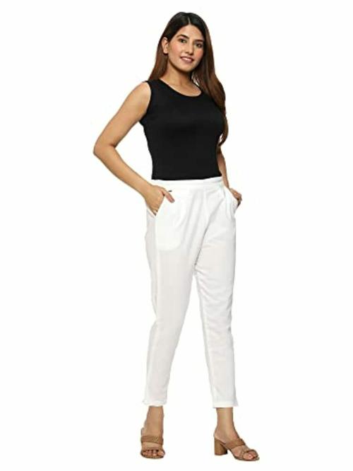 Wild Cat Women White Solid Cotton Ethnic Pants - M