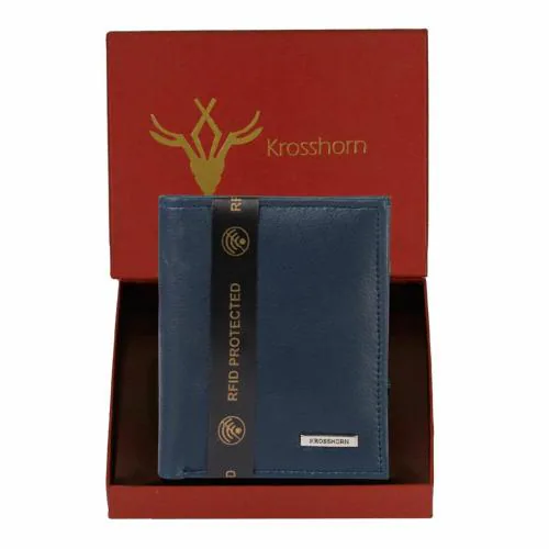 Krosshorn Men Casual Blue Artificial Leather RFID Wallet
