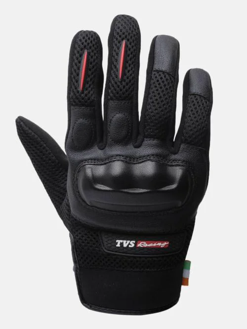 TVS Racing Street Riding Gloves for Men-PVC & Carbon Protected Hand Gloves, Touch Screen Compatible Gloves, & Visor Wiper Fingertips while Riding-Premium Bike Riding Gear for Riding Bikers(Black-M)
