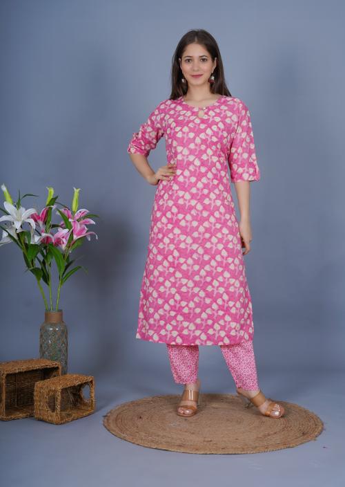 THE TINGE (LIMITLESS HAPPINESS) A Line Cotton Solid Floral Print Kurta (Kurti-Printed-PK-S)