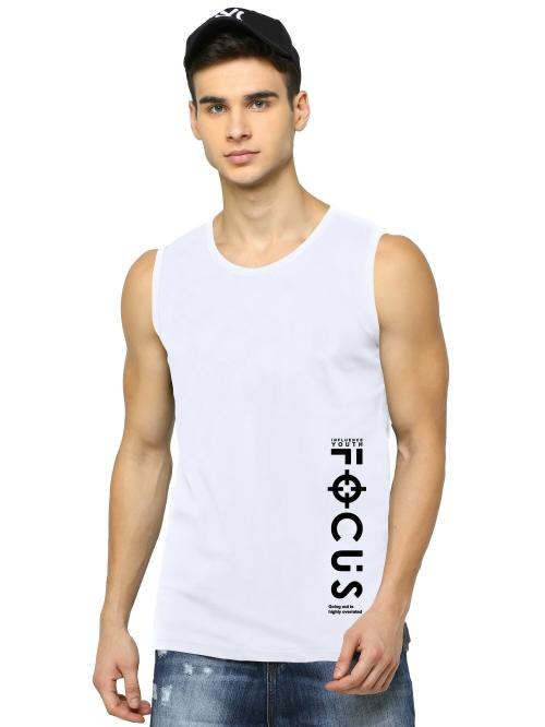 Jump Cuts Vest/Sleeveless Vest/Mens Vest/Vest/Mens Printed Round Neck Sleeveless White and Black Cotton Blend Slim Fit Vest
