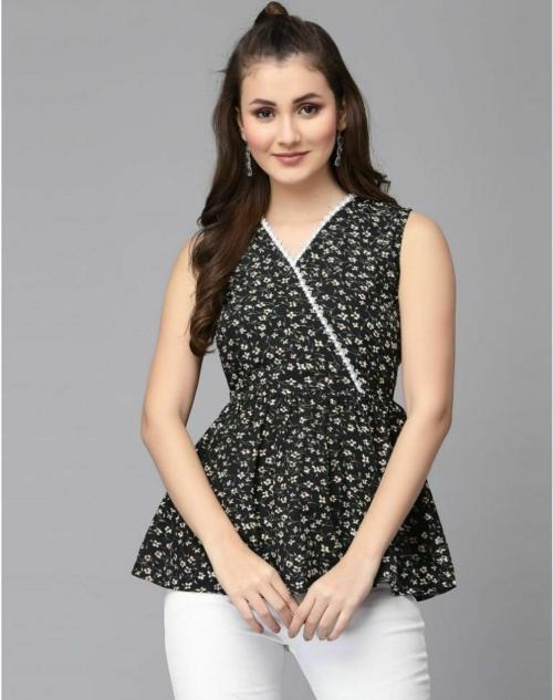 Mevika Black Wrap Top