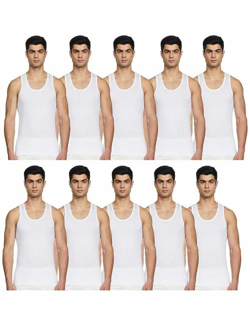Rupa Jon White Solid Cotton Pack of 10 Vest (Size 90 CM)