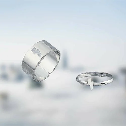 Pinapes Thunder Style Couple Rings Silver Plated, King Queen