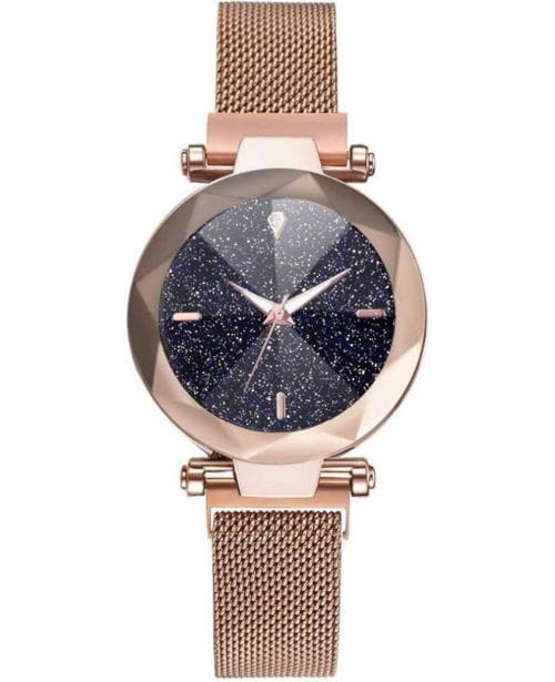 JAPAN SHOP Analog Black Dial Rose Gold Strap Watch For Women