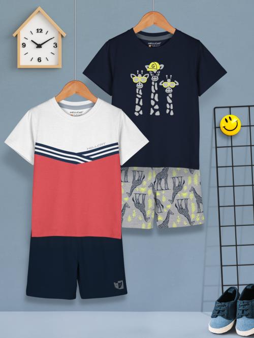 HELLCAT Boys Dress Clothing Set Combo with Tshirts & Shorts - Pack 2