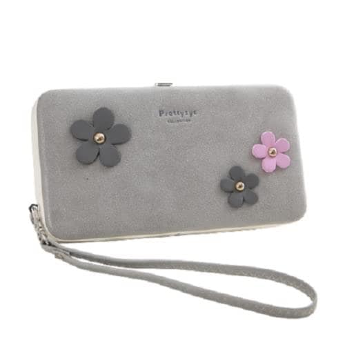 QBLYN Grey PU Leather Multifunctional Korean Wallet - 18 x 10 x 2.7cm