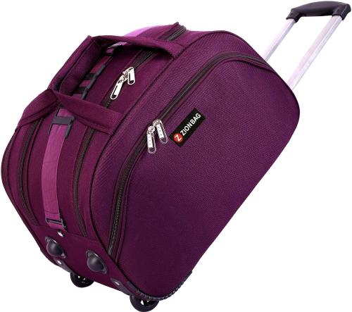 Zion Bag Purple Polyester, Nylon Waterproof Strolley Duffel Bag With Wheel, 55 L