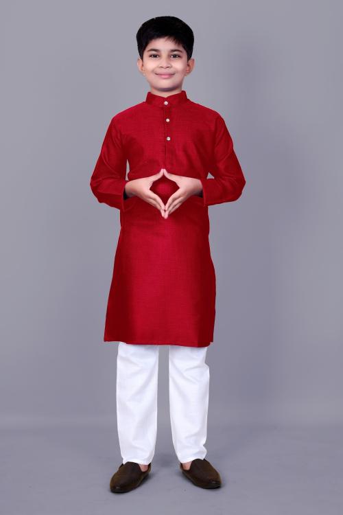 REYANSH4U Baby Boys Red Solid Cotton Blend Casual Kurta And Pyjama Set