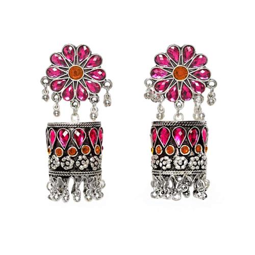 Yellow Chimes German Earring Traditional Oxidised Jhumka Earring Pink for Girls and Women