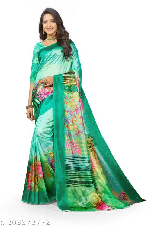 Shree Hans Fashion Women's Assam Silk Printed Saree With Unstitched Blouse Piece