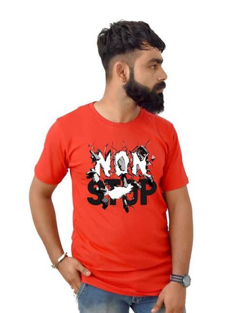 SHREE CHITRANSH CREATIONS Round Neck Half- Sleeve Non Stop Printed T-Shirts for Boys, Mens (X-Large) Orange