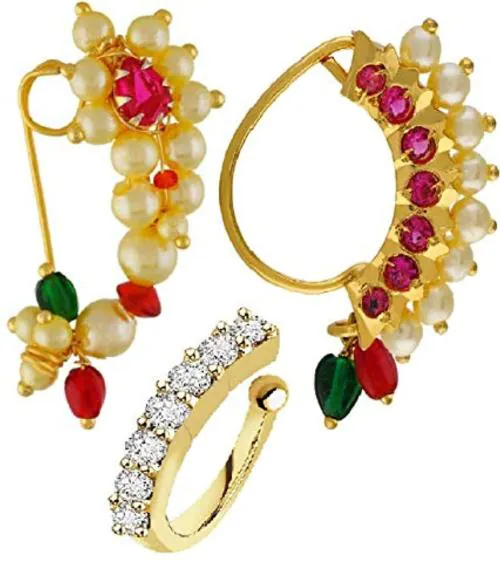 Buy VAMA Women Wedding Wear Without Piercing Marathi Nose Pin (Pack of