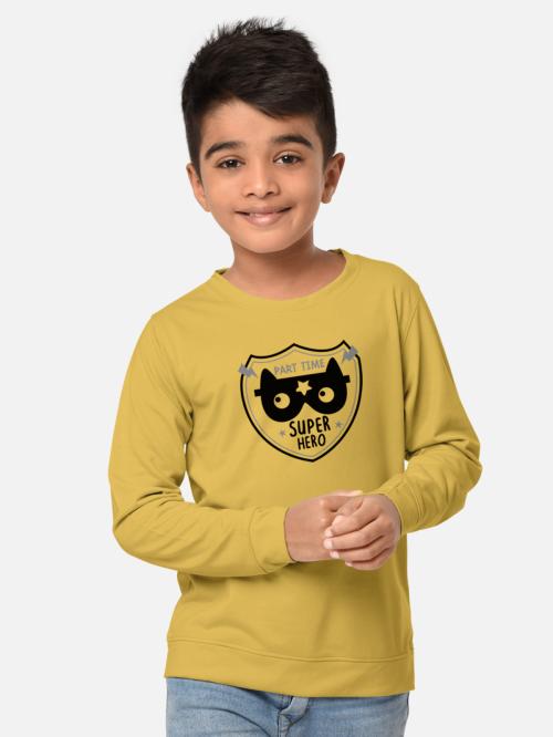 HELLCAT Trendy Mustrad Printed Round Neck FullSleeve Tshirt for Boys