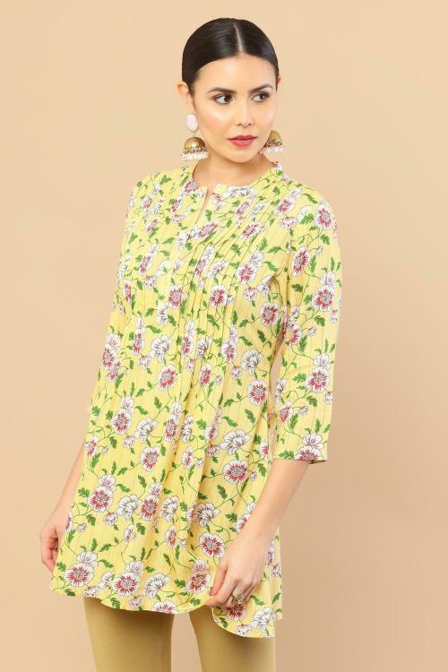 SOCH Women Yellow Printed Single Tunic (M)