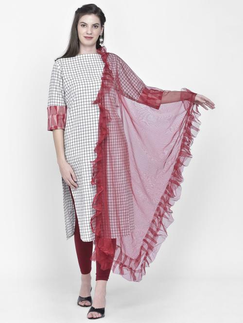 Dupatta Bazaar Women Maroon Solid Net Dupatta