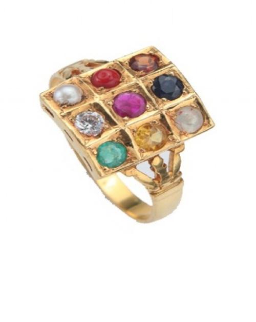 CEYLONMINE GOLD PLATED ADJUSTABLE NAVRATAN RING