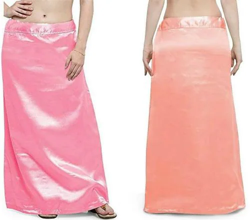 Kavya Designer Women Pink Satin Blend Saree Petticoat (L) (Pack of 2)