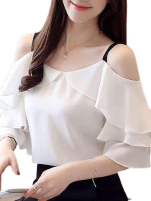 RW RIMSHA WEAR Women's white frill women top