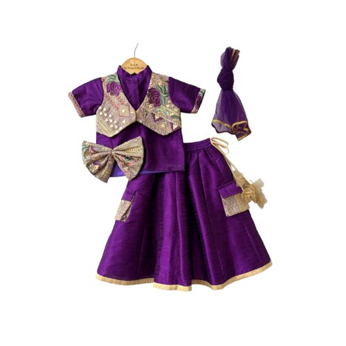 PRAGYA EXCLUSIVE Purple Kurta Style Top and Cargo Style Ghagra with Dupatta for Girls Dress