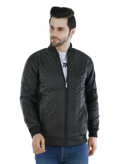 ICO Blue Star Men Black Self Design Polyester Casual Jacket