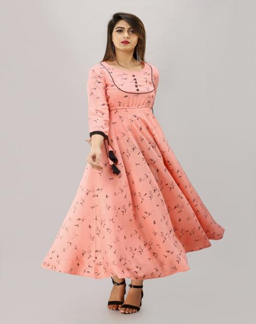 ZANKAR STUDIO Women Printed Anarkali Kurta (Pink, Black)