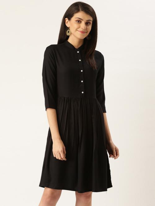 Qsymia Women Black Gathered dress (UAD15-S)