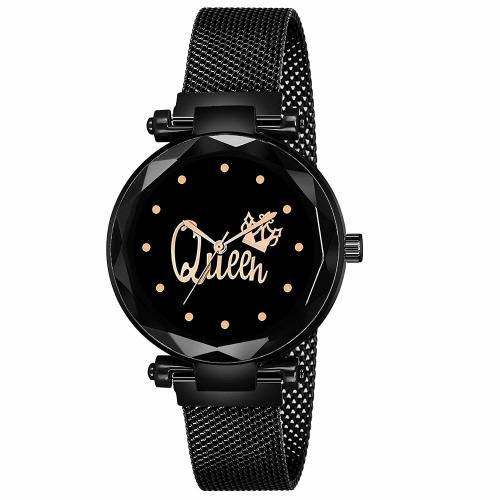 KIARVI GALLERY Black Queen Dial Magnetic Strap Analog Watch For Women And Girls