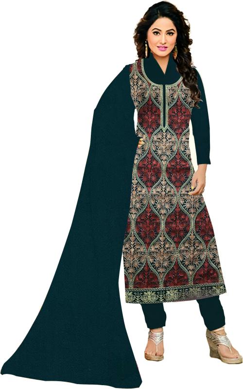 Radhe Products Green Embroidered Wool Unstitched Salwar And Dupatta Material - 6017