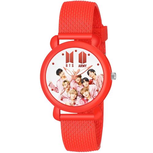 Kids Pictorial Analog Wrist Watch With Chronograph & Thin Rubber Strep - Red