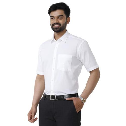 UATHAYAM White Medal Cotton Half Sleeve Solid Slim Fit Formal White Shirts for Men(Pack of 1)