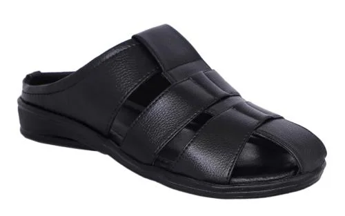 Royal Cruzz Synthetic Leather Black Slip-on Sandals For Men