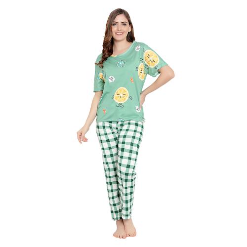 F Fashiol.com Women cotton Multi-Printed Top & Pyjama Round Neck Night Suit | Women multi printed top and pyjama | women night suit |
