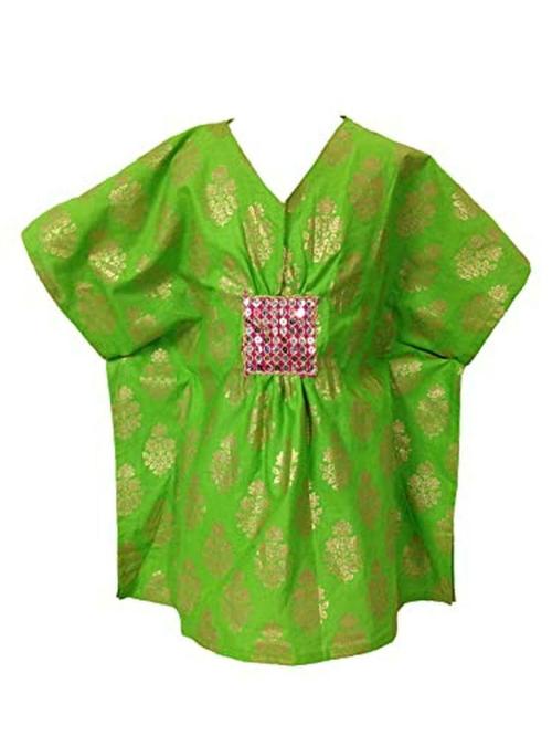 Aglare Girls Green Block Print Dresses