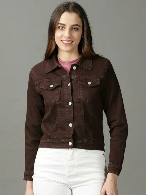 SHOW OFF Women's Coffee Brown Solid Open Front Jacket