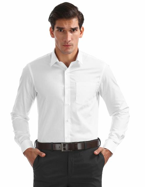 Arrow Men White Self Design Cotton Blend Formal Shirt
