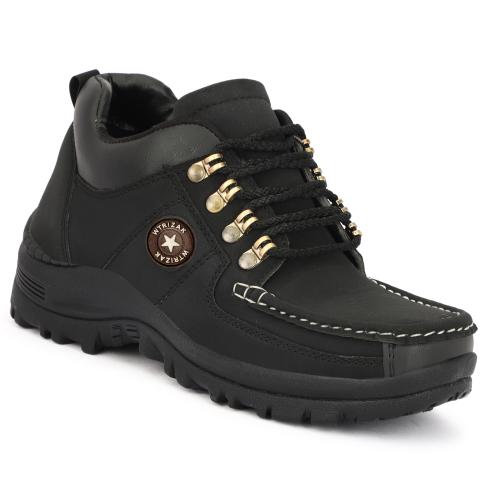 Wtrizak Men's Black Comfortable Synthetic Leather Lace-up Casual Boots