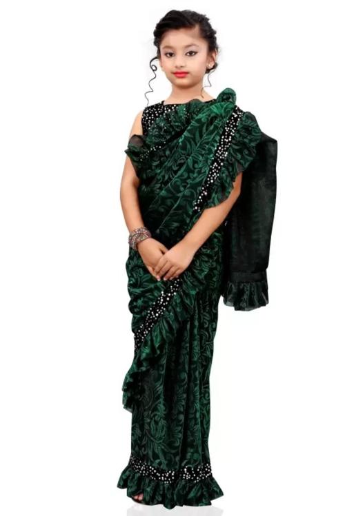 Fashion Field Bollywood Lycra Blend Saree (green)