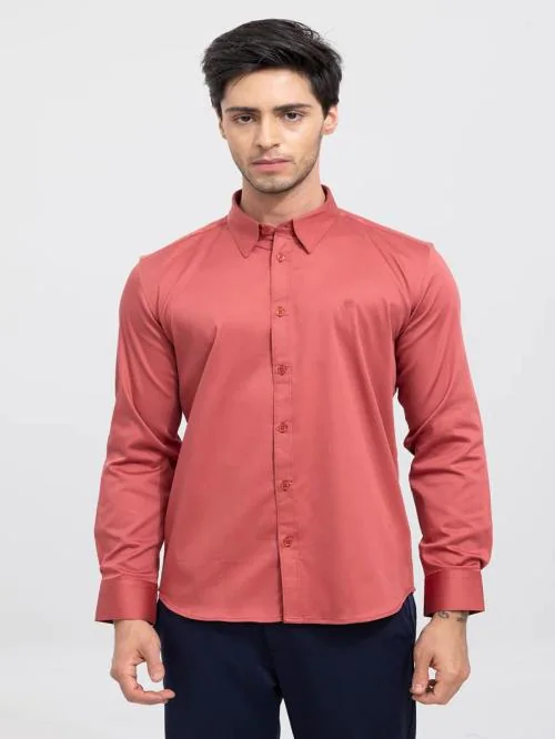 MISCHIEF MONKEY Men's Solid Collar Casual Pink Color 100% COTTON Plain Shirt For men