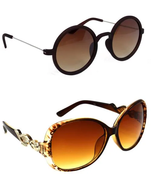 Hrinkar Brown Circular Sunglasses for Men, Women, Boys & Girls ( Pack of 2)