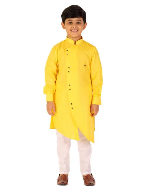 Pro-Ethic Style Developer Ethnic Wear Silk Bright Yellow Kurta Pajama Set for Kids and Boys