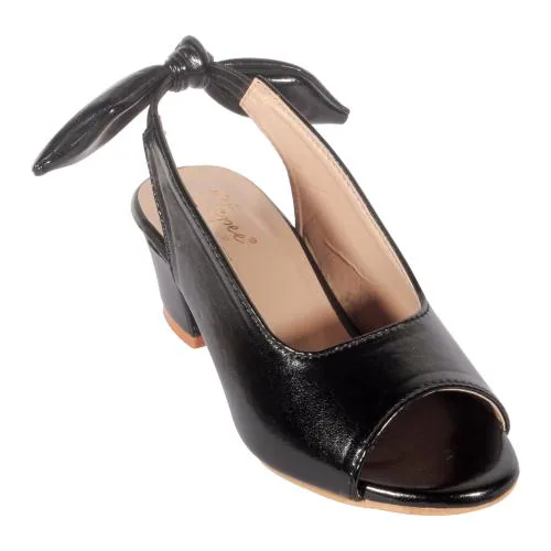 Stepee Casual & Trendy Black Party Wear Kids Open Toe Block Heel Bally Design Sandal for Girls