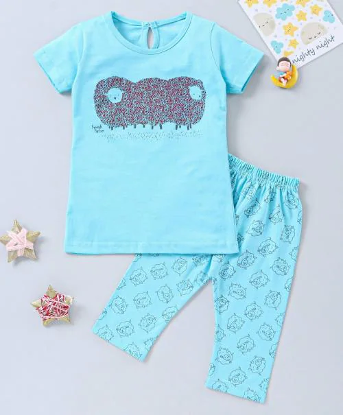 The Boo Boo Club Girls Blue Printed 100% Cotton Single NightSuit