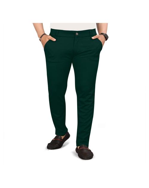 VIRADIYA ENTERPRISE Men's Lycra Trousers For Party Festive Wear (Dark Green);Size :- 34